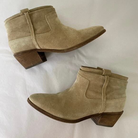 Joie Ajax Suede Ankle Boots Size 38.5 or 8.5 Putty Taupe Leather Cowboy Western - Picture 6 of 13